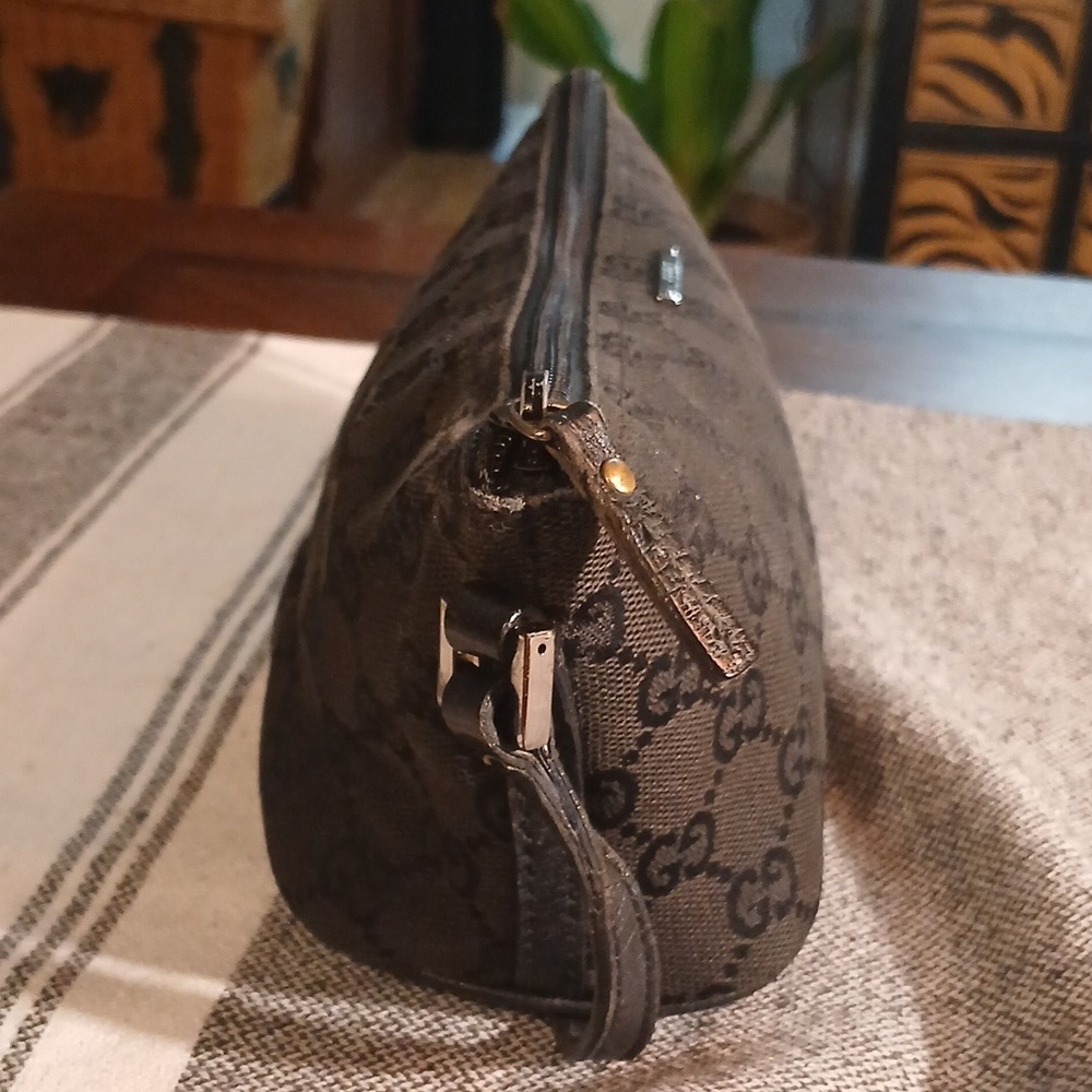 Authentic Gucci Vintage Hand Bag Pouch Purse GG Canvas Leather Black - Picture 4 of 16